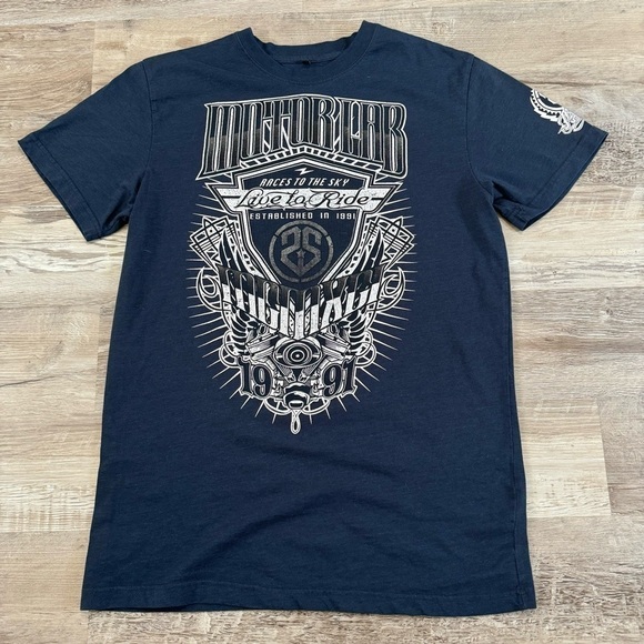 SouthPole premium navy blue rap goth style biker t shirt fits like a men’s XL - Picture 3 of 6